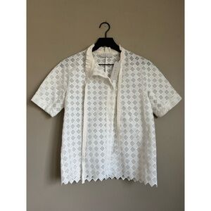 NEW SANDRO White Checkered Eyelet Button-Down Blouse